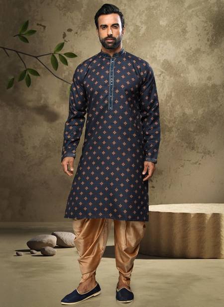 Navy Blue Colour Party Wear Mens Cotton Indo Western Collection 1556